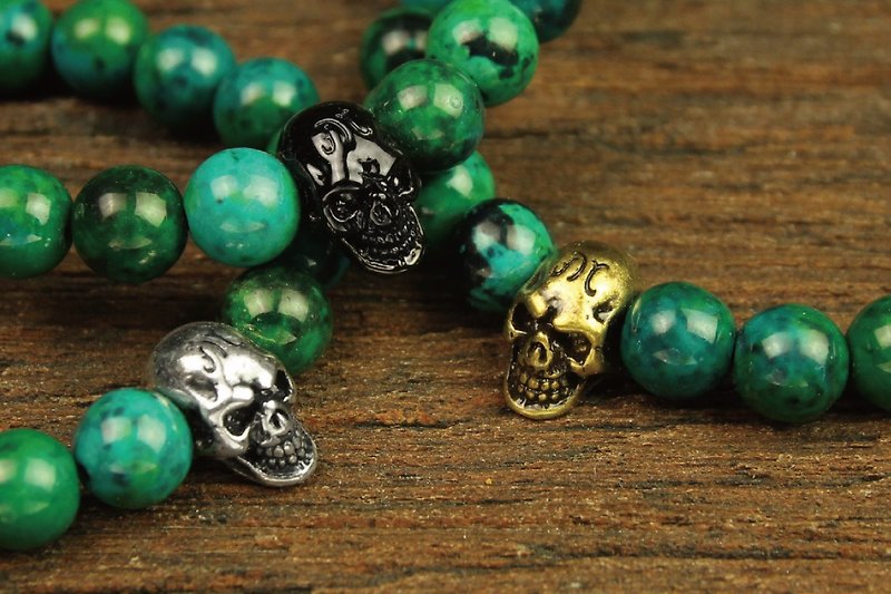Skulls 8MM Beaded Bracelet 骷髏8MM串珠手鍊-綠松石 - 手鍊/手鐲 - 寶石 綠色