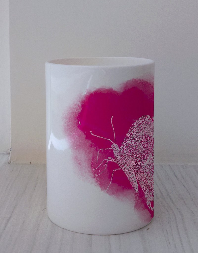 Words Get Happy Series-Rendering Cup~ 【Colorful Butterflies Flying】 - Mugs - Porcelain Pink