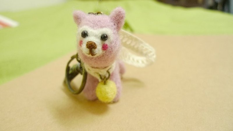 可愛草泥馬-鑰匙圈 - Stuffed Dolls & Figurines - Wool Pink