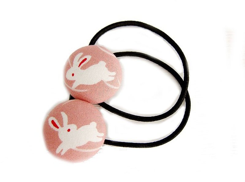 Hand-made cloth buttons white rabbit hair pink headband ring - Hair Accessories - Other Materials Pink