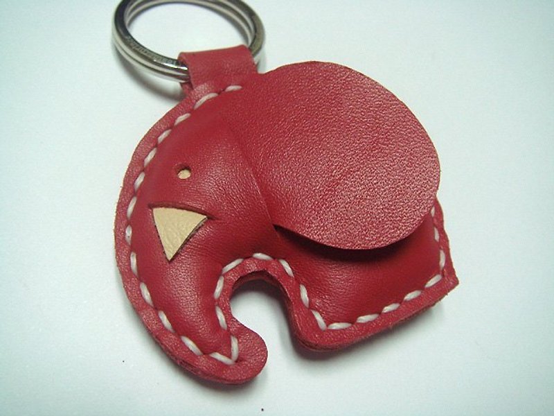 {Leatherprince 手工皮革} 台灣MIT 紅色 可愛 大象 純手工縫製 皮革 鑰匙圈 / Laura the Elephant Leather Charm ( Red ) - Charms - Genuine Leather 