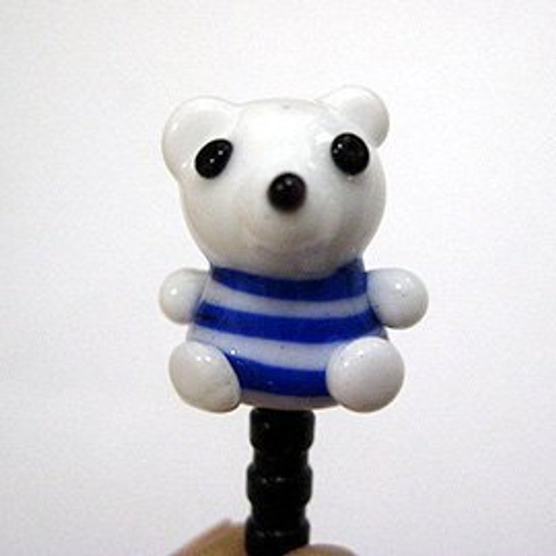The polar bear in blue pinstripe suit / glass phone headset dust plug - Phone Stands & Dust Plugs - Glass White