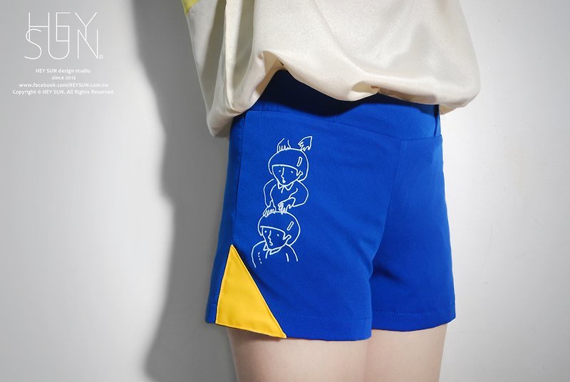 【M0168】NAUGHTY SERIES撞色皮女孩系列-雪紡高腰短褲-最後一件 售完絕版 - Women's Pants - Other Materials Blue