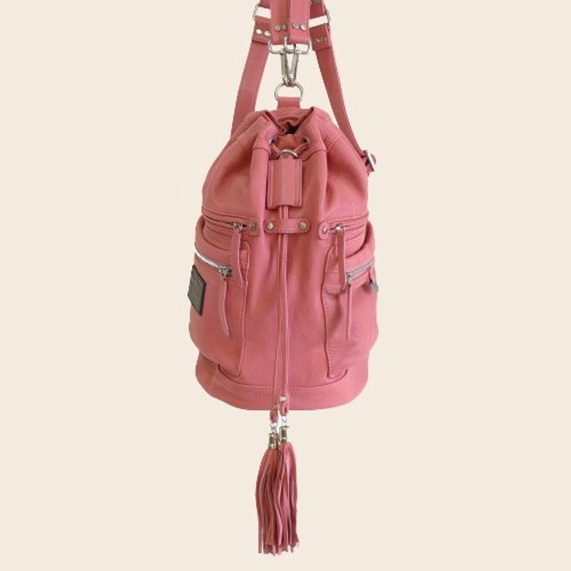 ► Jennifer ｜ shoulder bag ● 　　　　灰粉紅色／軟羊皮圓筒背包 - 側背包/斜背包 - 真皮 粉紅色