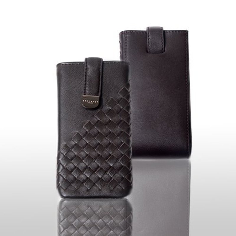 3C accessories - designer section - hand-woven design half lambskin leather phone - twill weave - Phone Cases - Genuine Leather Black