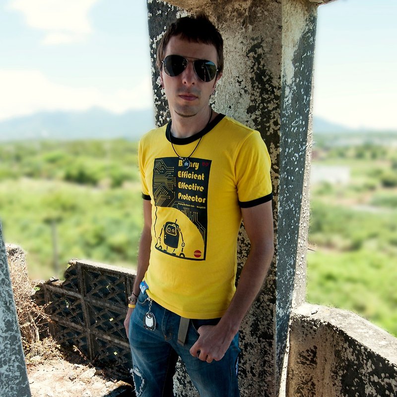 [Buy one get one free] Bipu Guardian T-shirt yellow male/female - เสื้อยืดผู้ชาย - ผ้าฝ้าย/ผ้าลินิน สีเหลือง
