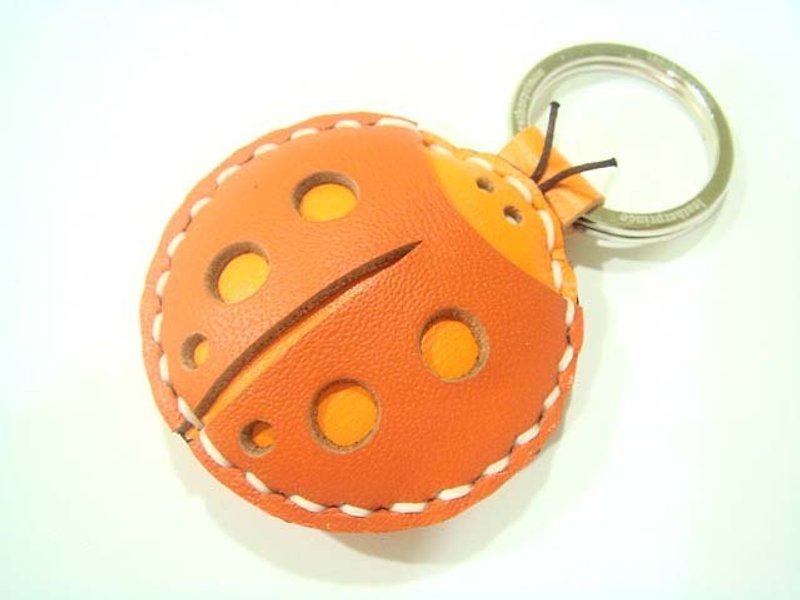 {Leatherprince 手工皮革} 台灣MIT 橙色 可愛 瓢蟲 純手工縫製 皮革 鑰匙圈 / LadyBug Leather Keychain ( Orange ) - พวงกุญแจ - หนังแท้ 