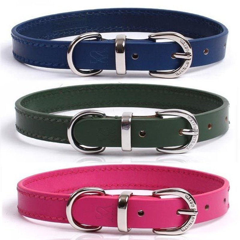 Weiss [W & S] colored leather collar - size S-pink - ปลอกคอ - หนังแท้ สีน้ำเงิน