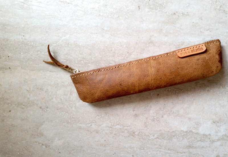 002 hand-stitched leather cowhide earth burst crack sailboat shape pencil case - Pencil Cases - Genuine Leather Multicolor