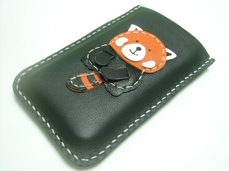 {Leatherprince 手工皮革} 台灣MIT 黑色 可愛 红熊猫 iPhone 純手工牛皮保護套 / Ray the Red Panda iPhone Leather Case ( Black ) - Other - Genuine Leather 