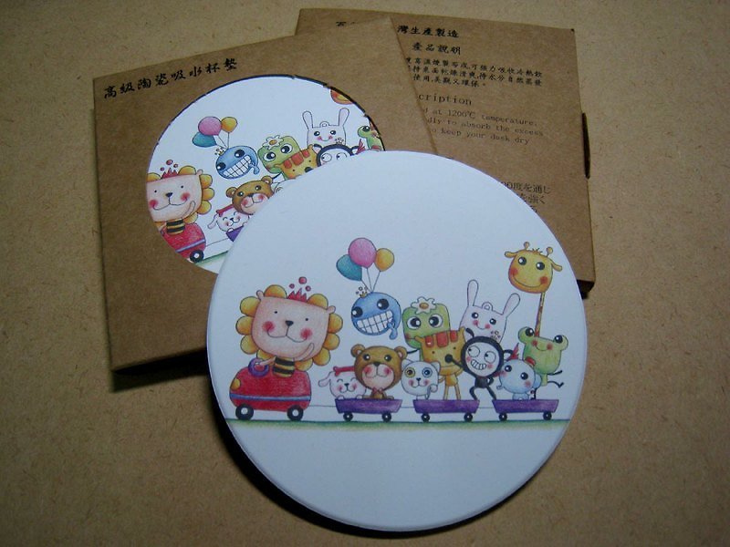 Play不累＿陶瓷吸水杯墊（幸福列車） - Coasters - Other Materials Multicolor