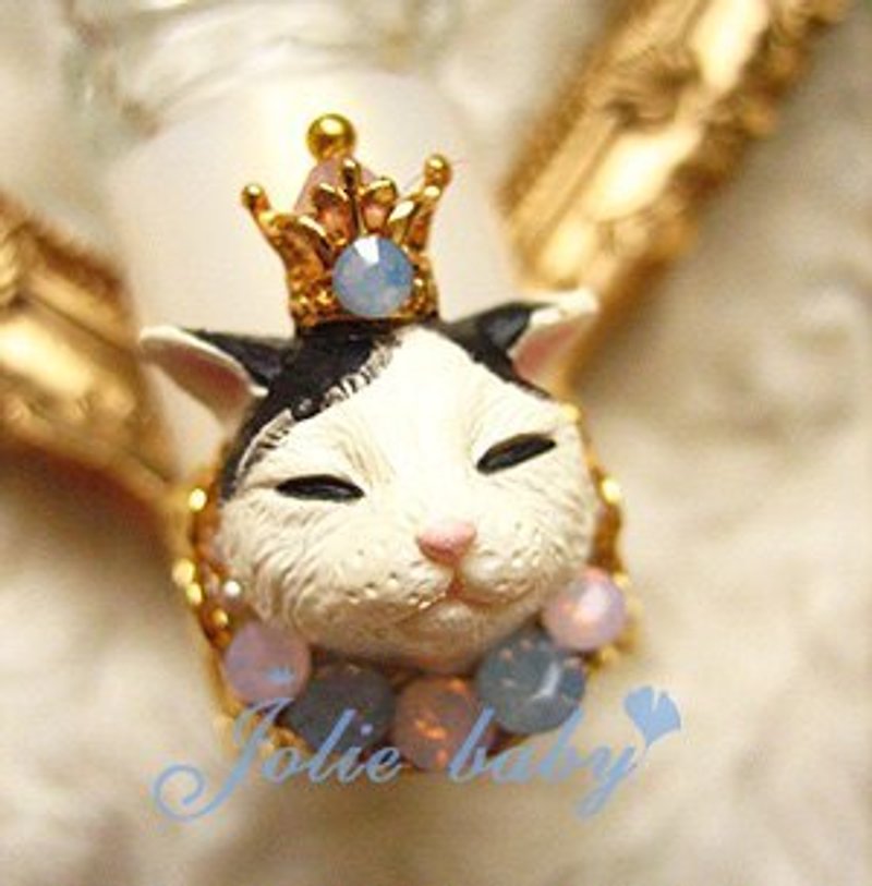 [Jolie baby]粉色の微笑---皇冠粉藍蛋白黑白貓咪鑲鑽雕花戒 - แหวนทั่วไป - วัสดุอื่นๆ 