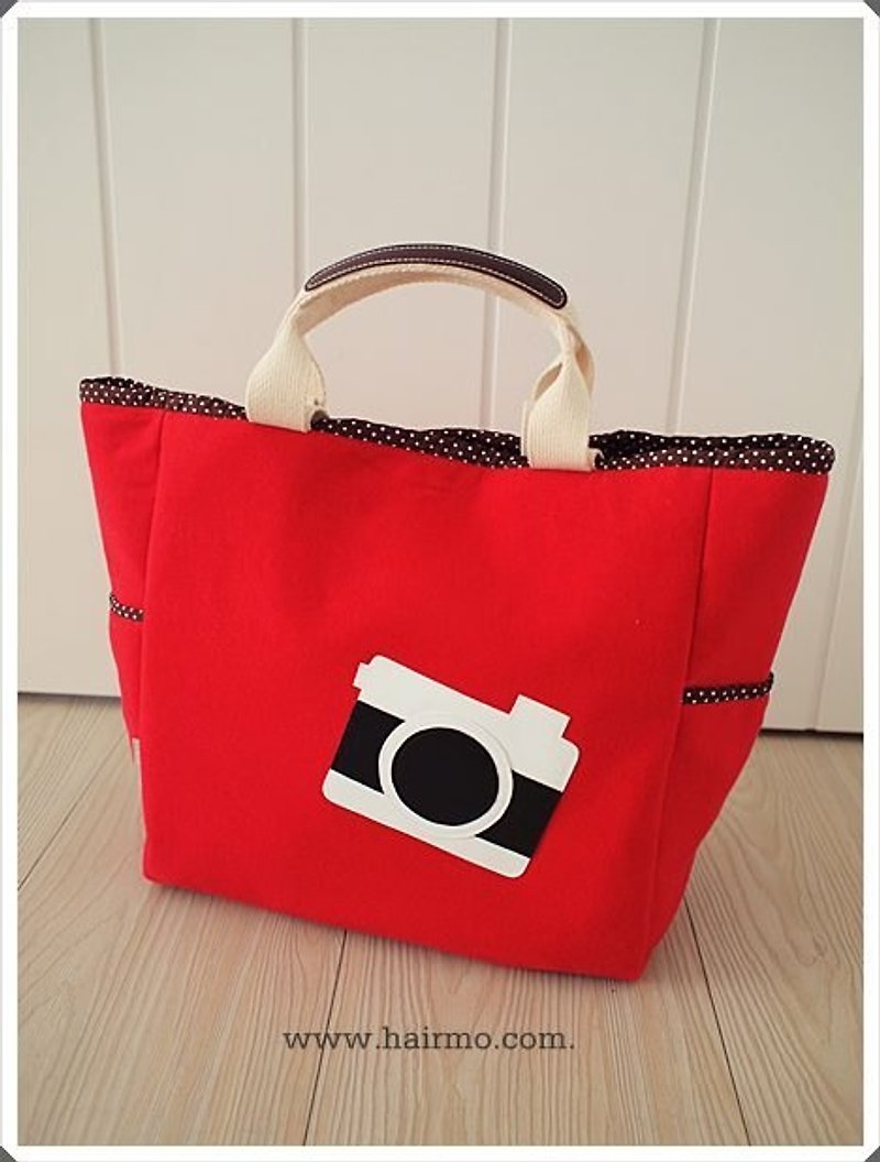 [Hair. mo] black and white camera 2way Tote - Red - Messenger Bags & Sling Bags - Cotton & Hemp Red