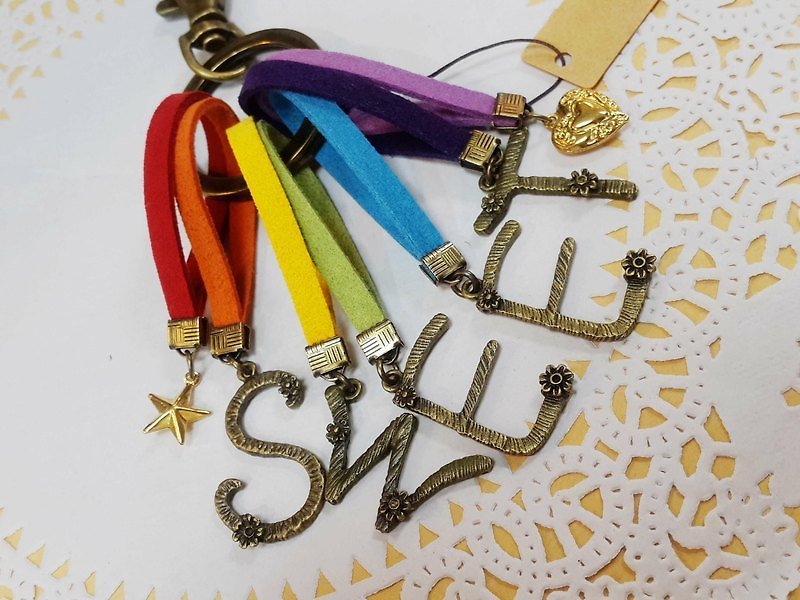 Paris. Handmade happiness. Retro rainbow. Set off Phoebe. English words Qi leather key ring - Charms - Other Metals Multicolor