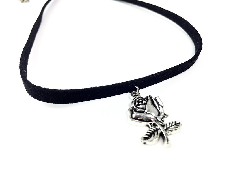 Rose / Suede Black String (Necklace) - Necklaces - Genuine Leather Black