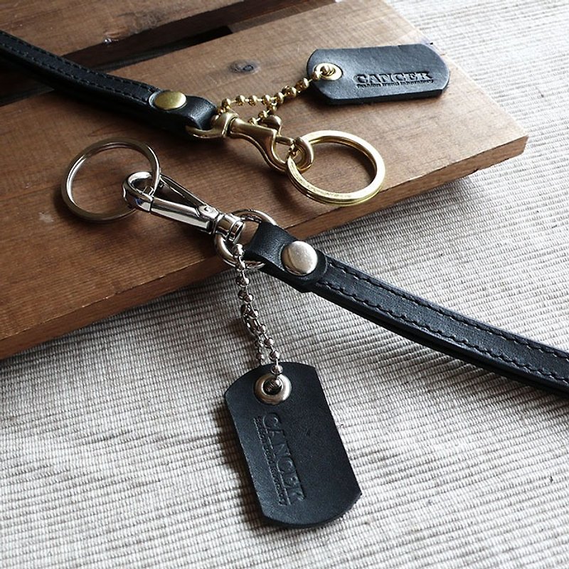 Identification strap / key ring / strap / lanyard - ID & Badge Holders - Genuine Leather Black