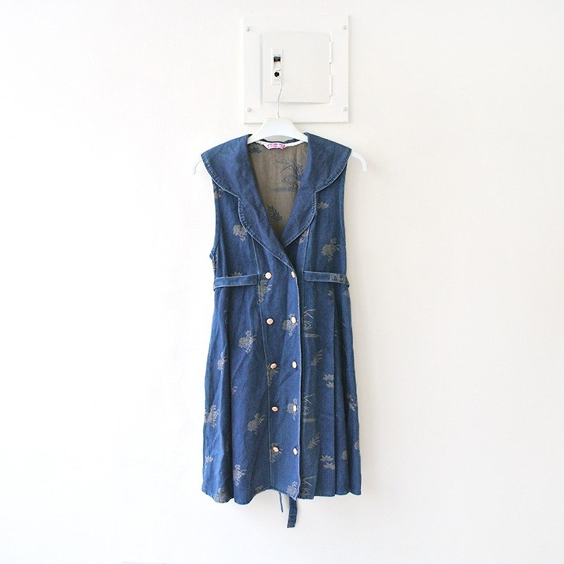 │Slowly│ breasted retro time vintage denim dress │vintage. Retro. England. Art. Japanese girl. Forest. Sweet. Classic - One Piece Dresses - Other Materials Blue