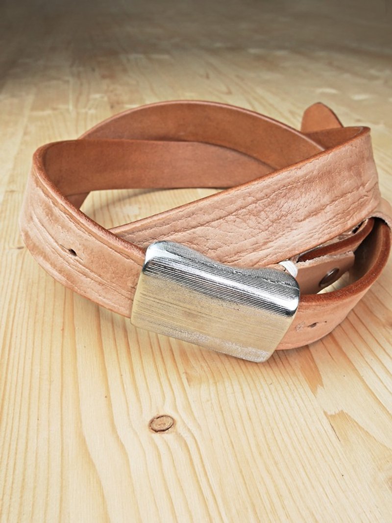Chainloop self-made handmade belt can be customized size wood grain cowhide narrow belt - เข็มขัด - หนังแท้ 