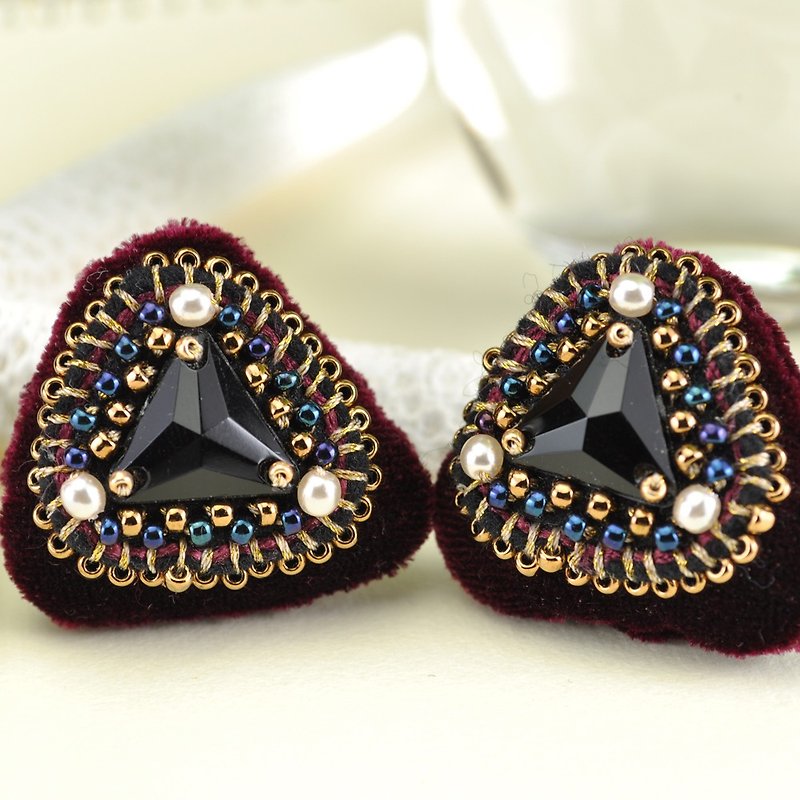 Plush velor earrings - Earrings & Clip-ons - Other Materials Black