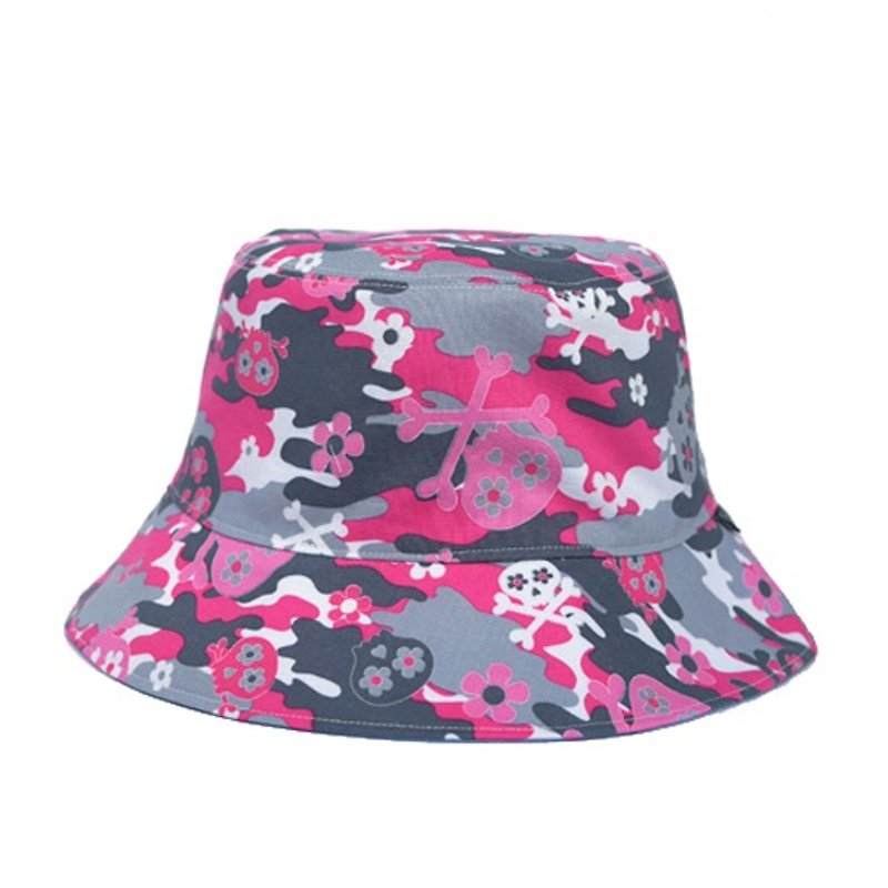 桃紅迷彩俏皮骷髏雙面漁夫帽 - 帽子 - 其他材質 粉紅色