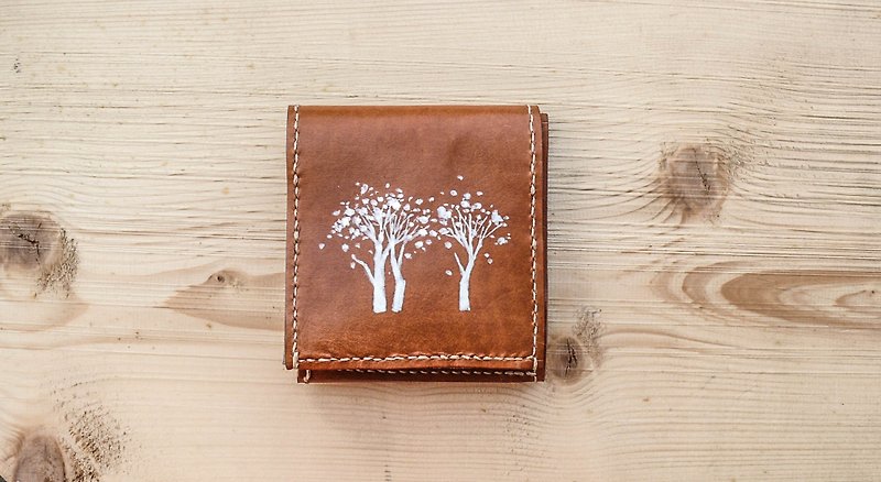 Non-crash bag snow white forest light coffee color vegetable tanned leather full leather short wallet - กระเป๋าสตางค์ - หนังแท้ สีนำ้ตาล