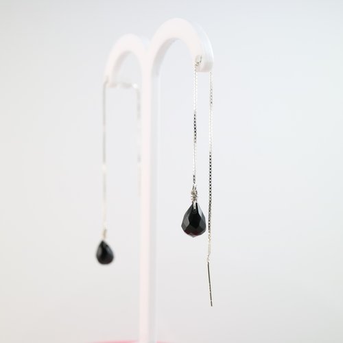 ColorDay天然石輕珠寶 黑瑪瑙純銀耳鏈式耳環 Black Agate Silver Earring
