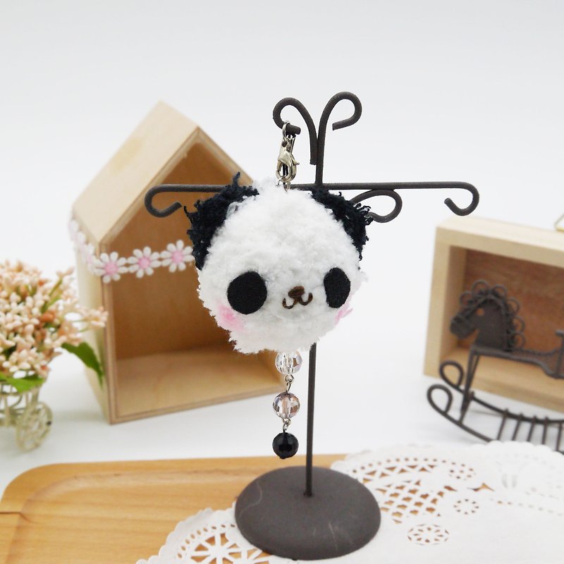 Knitted woolen soft and soft mobile phone charm can be changed to key ring charm-panda - พวงกุญแจ - ผ้าฝ้าย/ผ้าลินิน ขาว
