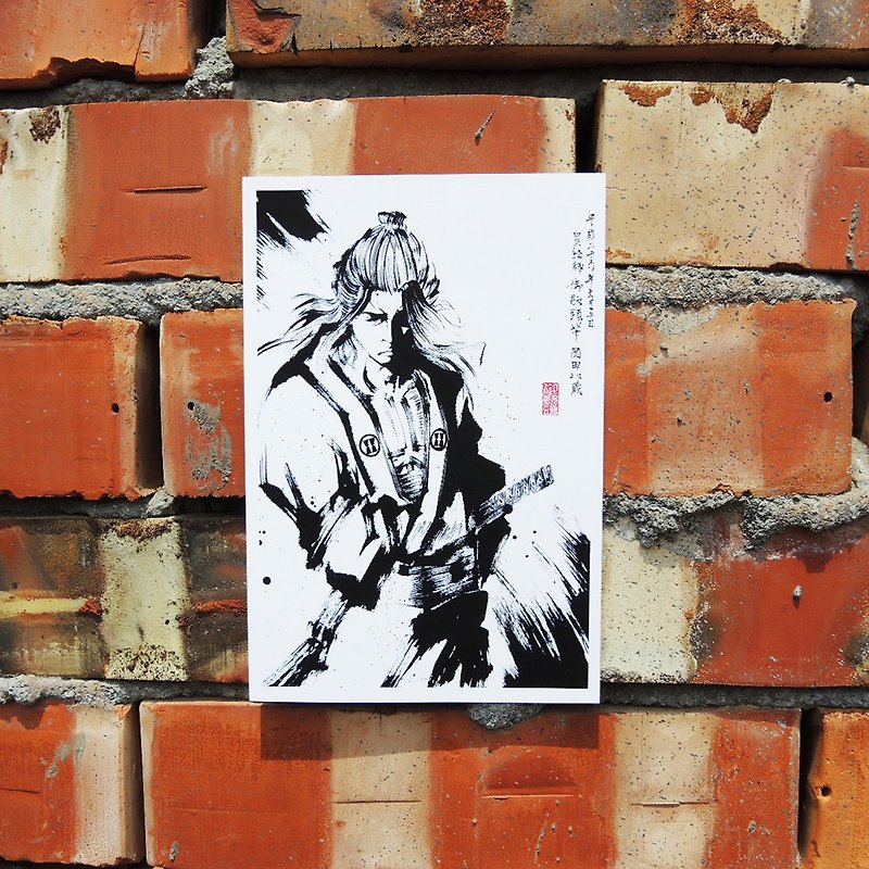 [Okada Izou]-Ink Painting Postcard / Japanese Warring States Period / Hand Painted / Ink Painter / Collection / Military Commander - การ์ด/โปสการ์ด - กระดาษ สีดำ