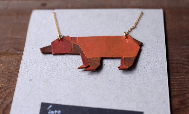 2D forest friends ☼ leather necklace - สร้อยคอ - หนังแท้ สีส้ม