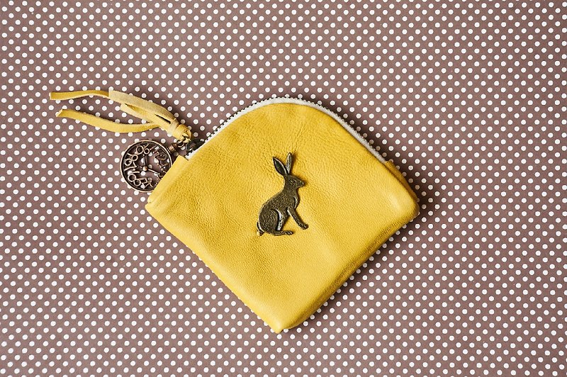 角丸財布-黄色 - กระเป๋าใส่เหรียญ - หนังแท้ สีเหลือง