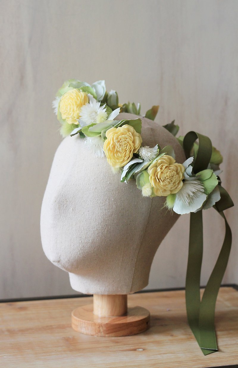 Bridal Corolla [Dry Flower and Artificial Flower Series] Sun Rose (Green) - เข็มกลัด/ข้อมือดอกไม้ - วัสดุอื่นๆ สีเขียว