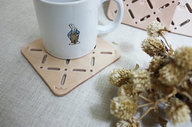 Grandmother tiles - Coaster - Coasters - Genuine Leather Khaki