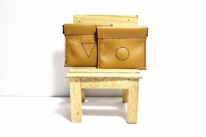 幾何学財布/ポケットバッグ限定版のハンドメイドレザー（小） - 小銭入れ - 革 ゴールド