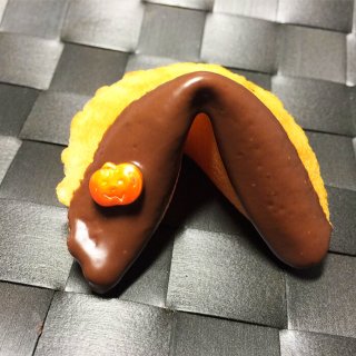 SMILE Bunny gift custom handmade sign the text - fortune cookies freshly baked pumpkin head dark brick chocolate flavor HALLOWEEN FORTUNE COOKIE