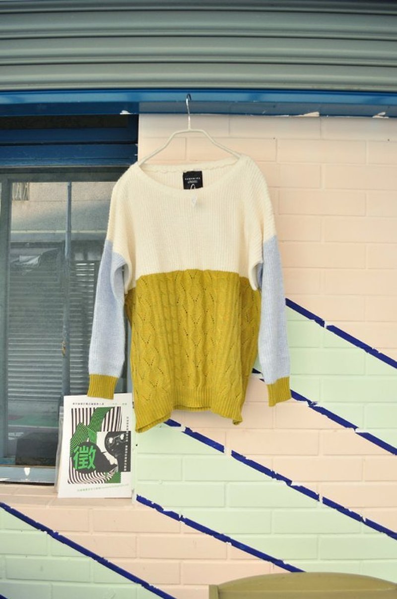 謝謝冬天．七巧板幾何配色薄毛衣 - Women's Sweaters - Other Materials Green