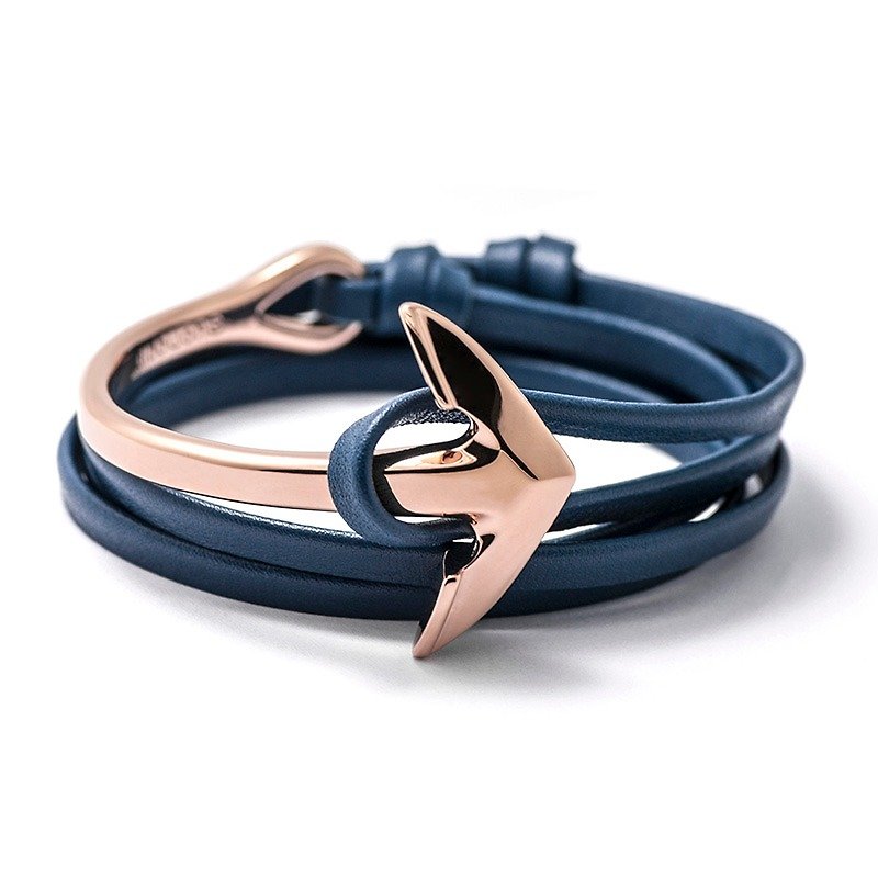 [BIJOUONE] rose gold curved anchor bracelet / neutral nautical sailor wind / send her boyfriend a gift / anchor bracelets / genuine leather bracelet - สร้อยข้อมือ - โลหะ หลากหลายสี