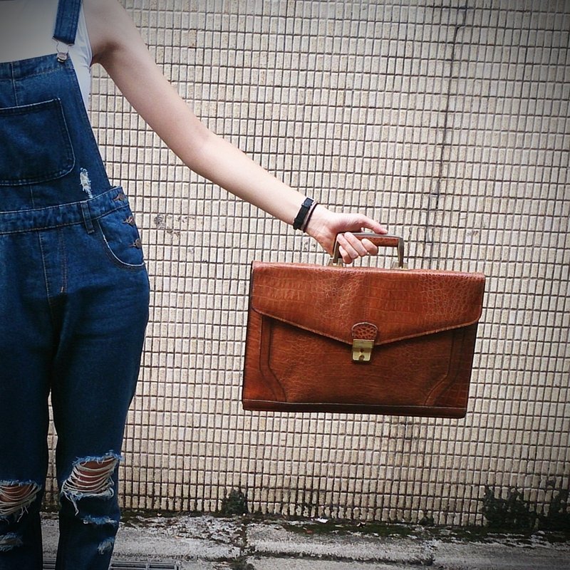 夕卡 Shika // Vintage bag 壓紋復古公事包 {A3-054} - 公事包 - 其他材質 
