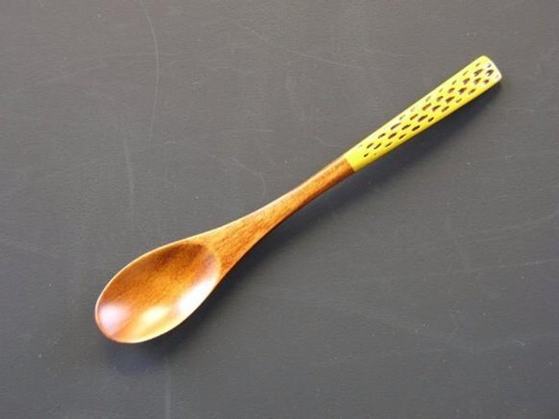 漆茶湯匙　點點刻痕設計　黃色 - 刀/叉/湯匙/餐具組 - 木頭 黃色