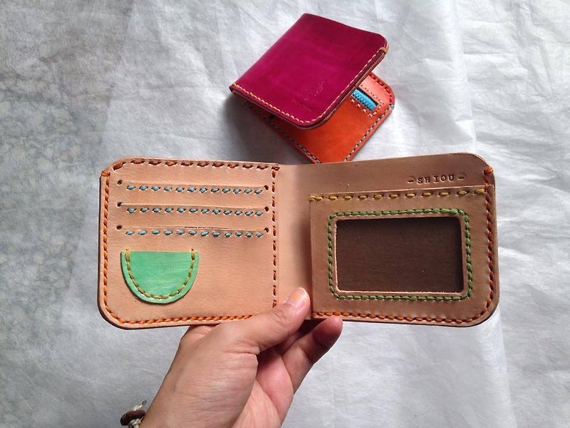 Hamburger wallet _ hand-sewn leather - กระเป๋าสตางค์ - หนังแท้ สีนำ้ตาล