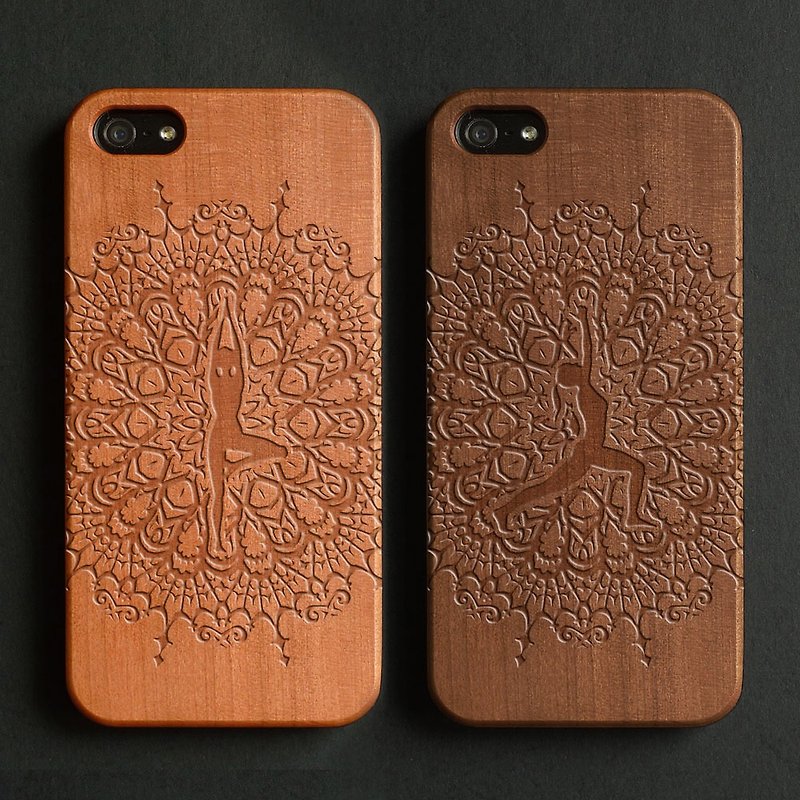 Real wood engraved iPhone 6 / 6 Plus case yoga tree pose warrior pose S023 - Phone Cases - Wood Brown