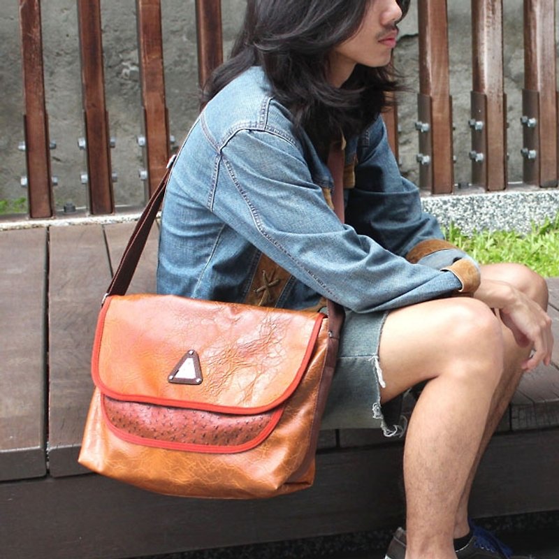 AMINAH-brown collage messenger bag [am-0238] - Messenger Bags & Sling Bags - Faux Leather Red