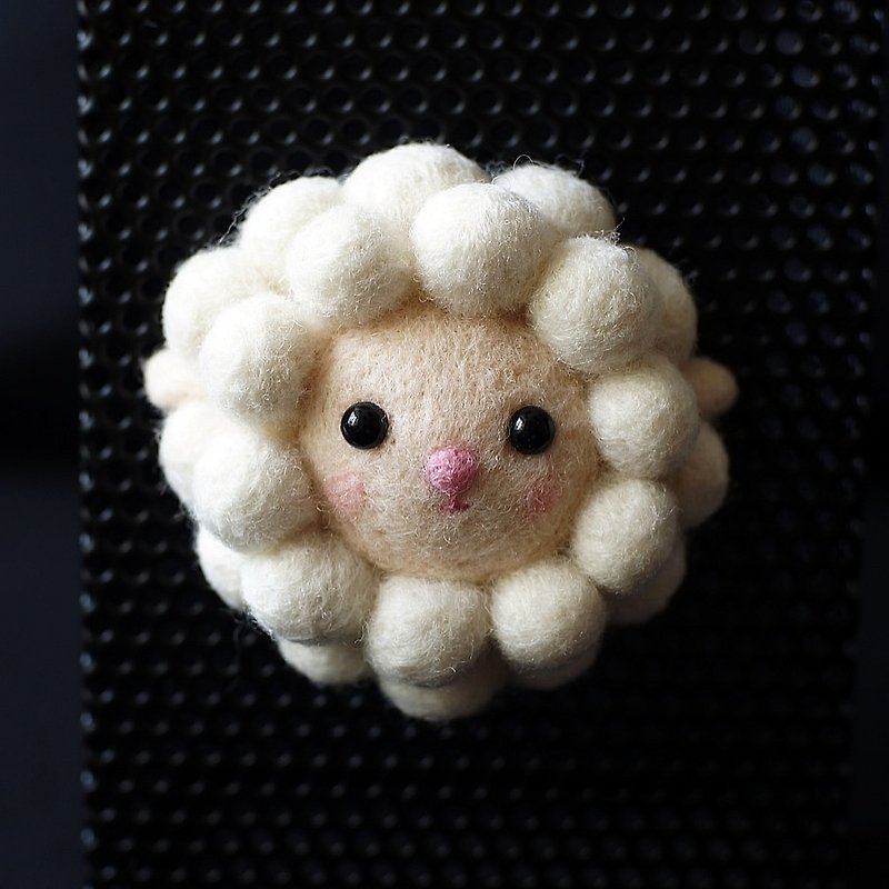 Wool felt small things - chubby sheep magnet - Magnets - Wool White