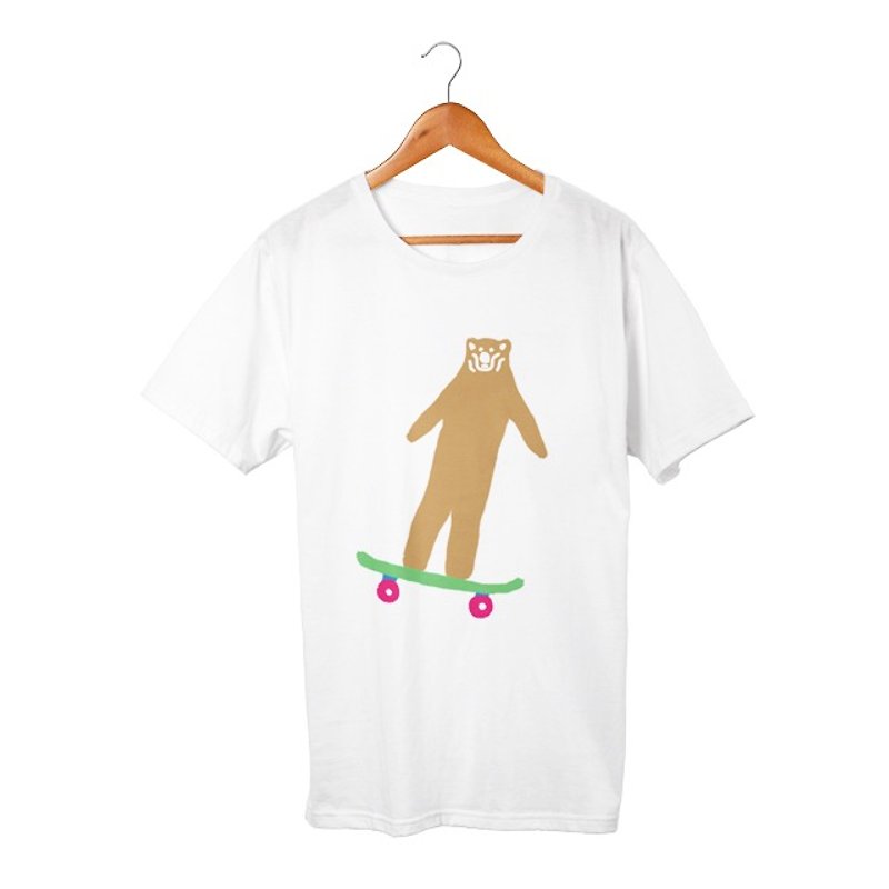 Skate Bear # 4 T-shirt - เสื้อฮู้ด - ผ้าฝ้าย/ผ้าลินิน ขาว