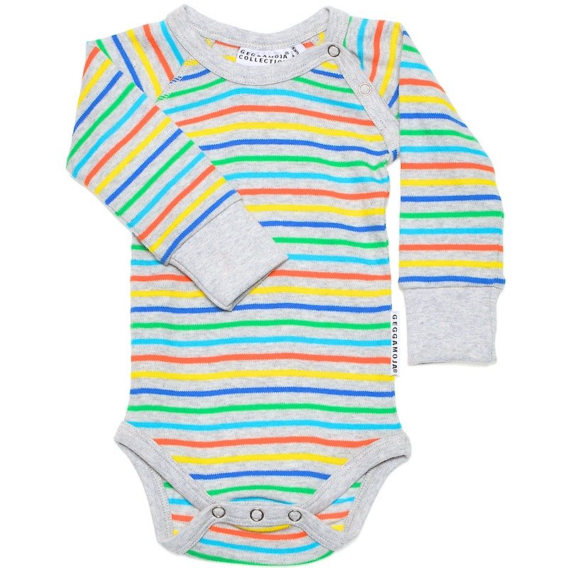 【北歐童裝】瑞典嬰幼兒有機包屁衣1歲至2歲 彩色條紋 - 包屁衣/連身衣 - 棉．麻 灰色