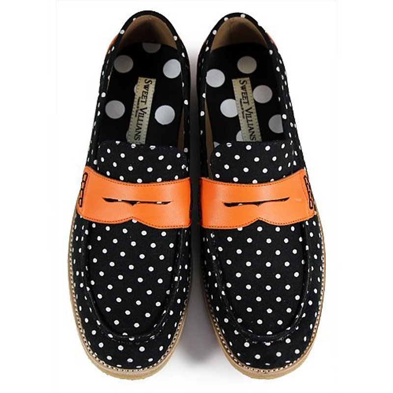 PolkaDot Falling M1108D Black - Women's Oxford Shoes - Cotton & Hemp Black