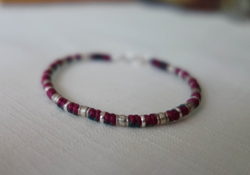 ~ M ~ + Bear "link" 925 sterling silver bracelet braided silk thin wax Bracelet - Anklets & Ankle Bracelets - Other Metals Multicolor