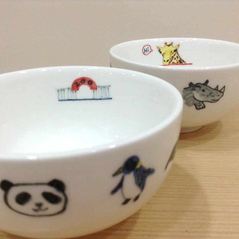 [the zoo] animal friends - hand-painted round bowl - ถ้วยชาม - วัสดุอื่นๆ หลากหลายสี