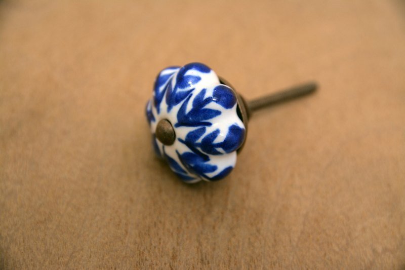 Ceramic doorknob blue flowers _ _ fair trade - Items for Display - Other Materials Blue