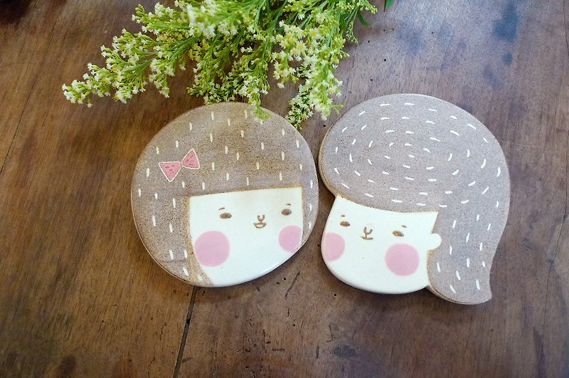 Punk head with absorbent coaster bob cut pair - Coasters - Other Materials Brown