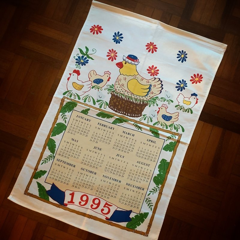 1995 美國早期布面月曆 母雞帶小雞 - 其他 - 棉．麻 多色